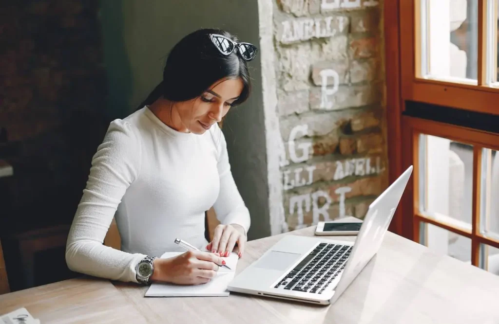 Female author working on book edits